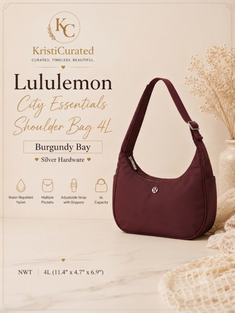 🤎Lululemon City Essentials Shoulder Bag 4L Burgundy Bay NWT Sold Out